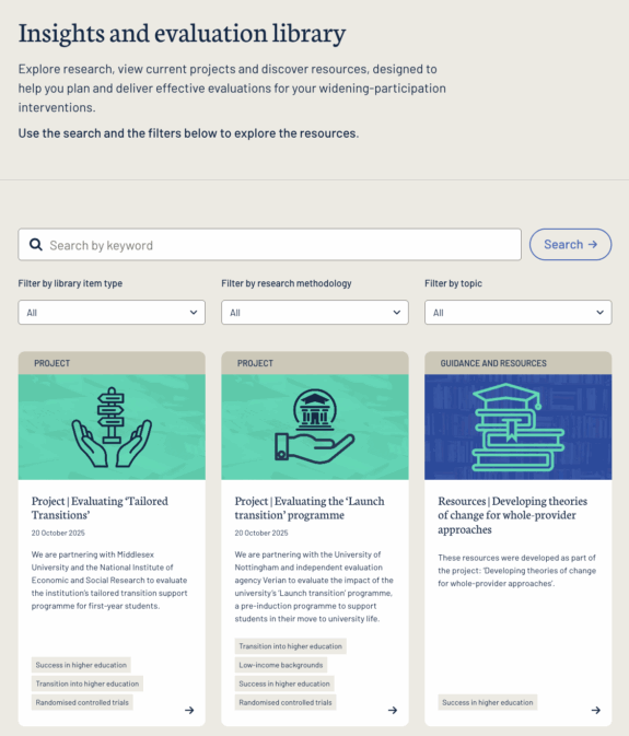 Screenshot of the Insights and Evaluation Library